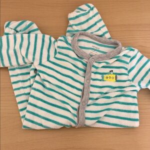 Carter's Teal and White Striped Onesie with Yellow Submarine